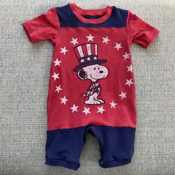 Snoopy Peanuts 4th of July Patriotic Handmade Romper Shorts t shirt size 9 m - Picture 1 of 9